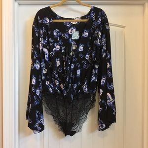 NWT S&M Free People Forties Feel floral bodysuit